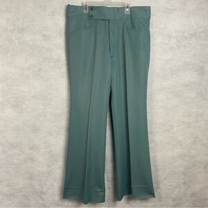 Vintage 70s Bell Bottom Pants Mens Size 34x30 Green Blue Disco Slacks Flaw